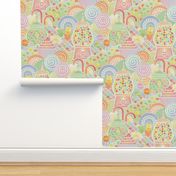 I WAAANT CAAANDY!!!!!- I Want Candy Large- Soft Pastel Rainbow Colors- Cupcake- Candy Cane- Gumball Machine- Candy Bar- Nursery Wallpaper-Kids Wallpaper- Sweet Treats- Baby- Gender Neutral