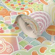 I WAAANT CAAANDY!!!!!- I Want Candy Large- Soft Pastel Rainbow Colors- Cupcake- Candy Cane- Gumball Machine- Candy Bar- Nursery Wallpaper-Kids Wallpaper- Sweet Treats- Baby- Gender Neutral