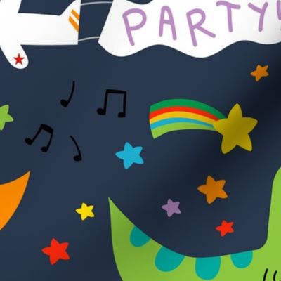 Dinosaur Fruit Party - Brights on Navy - jumbo large