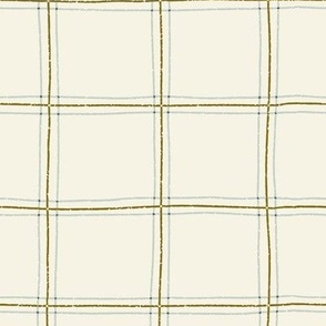 Organic Grid in Daylight - Playful Textured Plaid in Baby Blue and Green on a Cream Background | Large