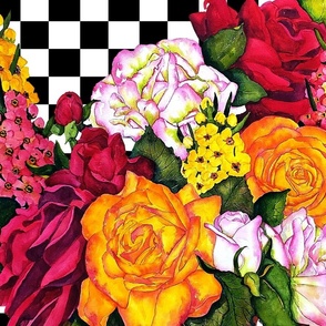 701b.  MEDIUM Garden Joy on Checkerboard in a Mirror image