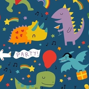 Dinosaur Fruit Party - soft brights on teal - medium