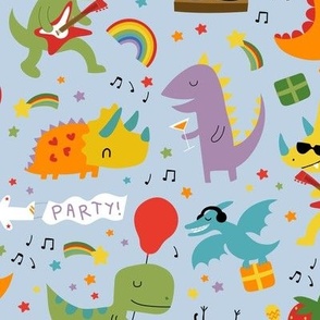Dino fruit party on sky blue - medium