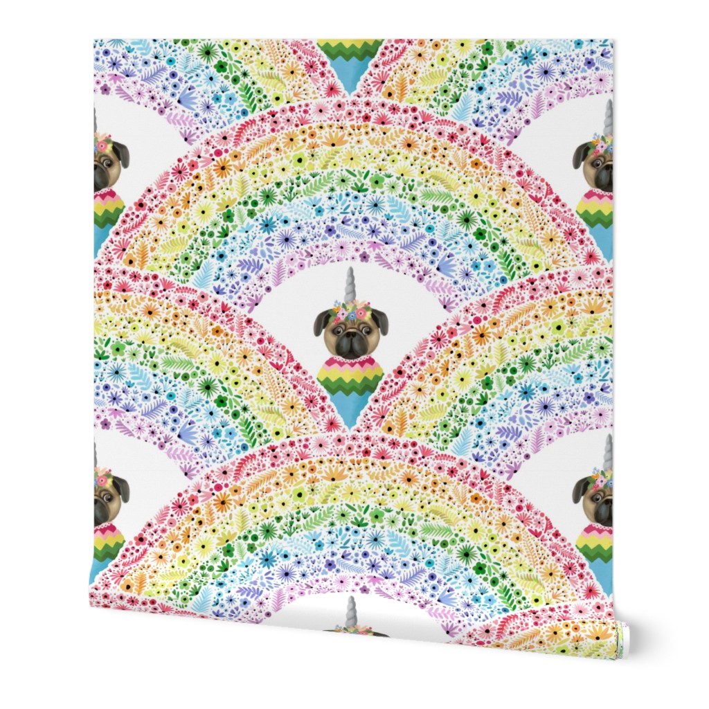 Kidulting means dressing your pug up in an expensive hipster sweater and making him pretend to be a unicorn with a rainbow backdrop - rainbow colored - larger scale