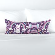 Kawaii gamer with cat - cute pink and purple kidult Japanese, Korean cartoon style - large