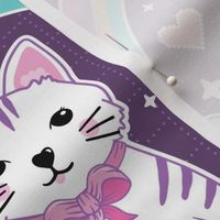 Kawaii gamer with cat - cute pink and purple kidult Japanese, Korean cartoon style - large