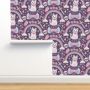 Kawaii gamer with cat - cute pink and purple kidult Japanese, Korean cartoon style - large