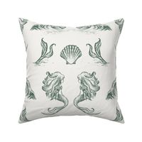 Mystical Mermaids for Fabric & Wallpaper in Green & Cream