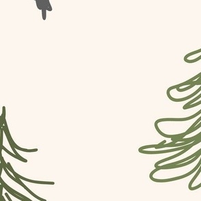 463 $ - Jumbo scale Scribbled Pine Trees in the forest pale cream background - hand-drawn minimalist for home decor, Christmas party, Christmas decorating, festive table settings and holiday crafts.