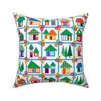$ Medium scale - Cheater Quilt - Houses  Joyful home sweet home design full of bright colors and simplistic minimalist houses, for kids decor, kids bedroom curtains, happy nursery design and accessories, cute baby and kid ap