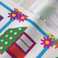 $ Medium scale - Cheater Quilt - Houses  Joyful home sweet home design full of bright colors and simplistic minimalist houses, for kids decor, kids bedroom curtains, happy nursery design and accessories, cute baby and kid ap