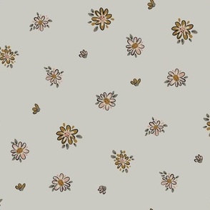 Small Flowers Grey Eggshell Background