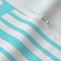 Kidult White Abstract Striped Geometrics Blocks on Cyan Blue Aquamarine by Angel Gerardo - Large Scale