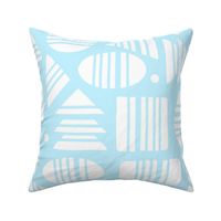 Kidult White Abstract Striped Geometrics Blocks on Baby Blue by Angel Gerardo - Large Scale