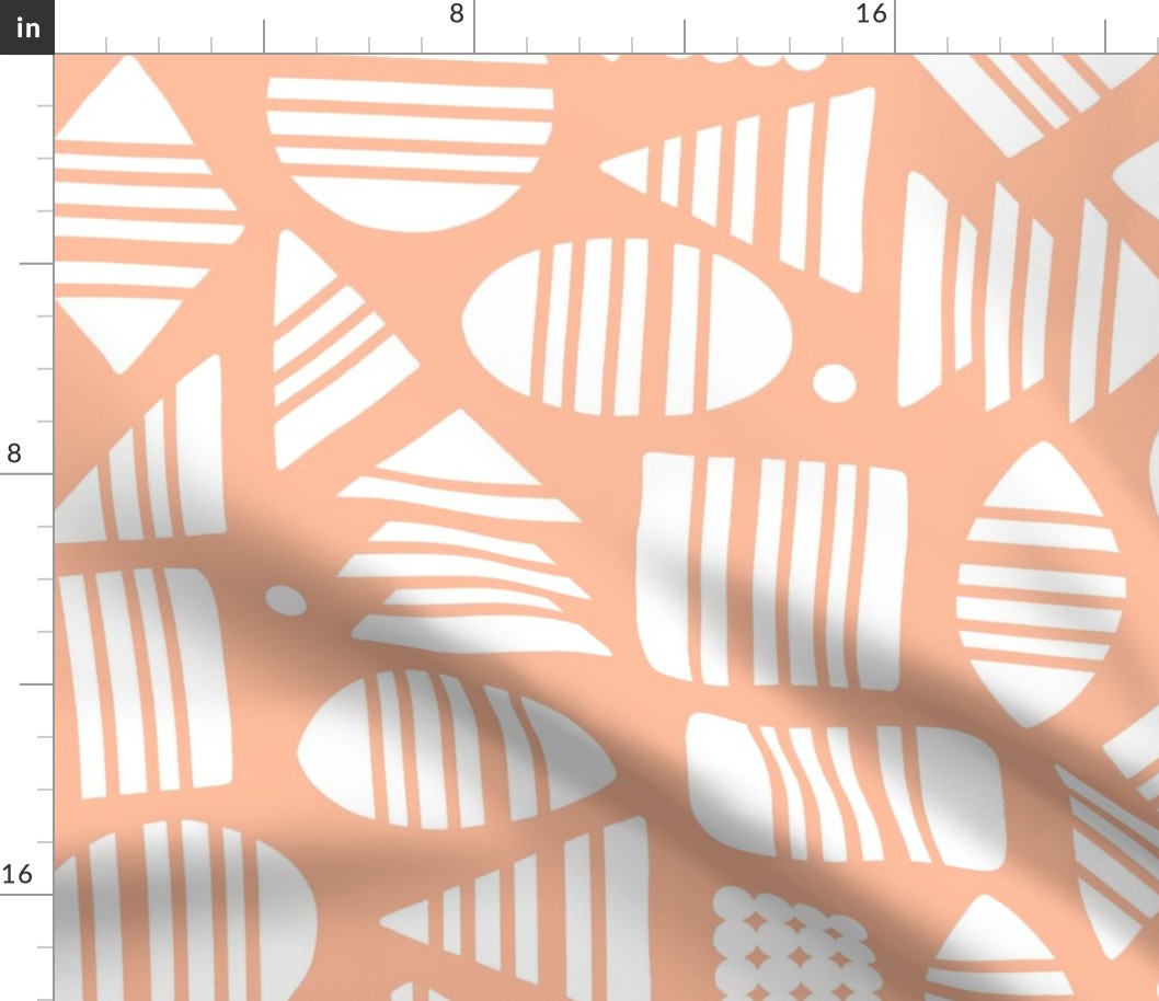 Kidult White Abstract Striped Geometrics Blocks on Apricot Orange by Angel Gerardo - Large Scale