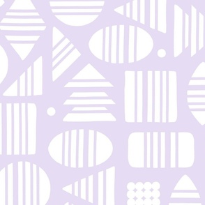 Kidult White Abstract Striped Geometrics Blocks on Mauve Lilac Purple by Angel Gerardo - Large Scale