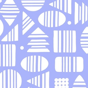 Kidult White Abstract Striped Geometrics Blocks on Periwinkle Purple by Angel Gerardo - Large Scale