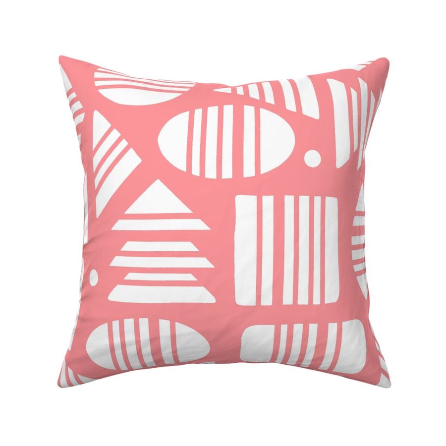 Kidult White Abstract Striped Geometrics Blocks on Salmon Pink Red by Angel Gerardo - Large Scale