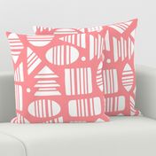 Kidult White Abstract Striped Geometrics Blocks on Salmon Pink Red by Angel Gerardo - Large Scale