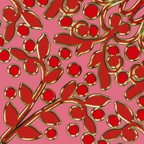 Kaleidoscope Valentine Vine with Red Berries on Pink