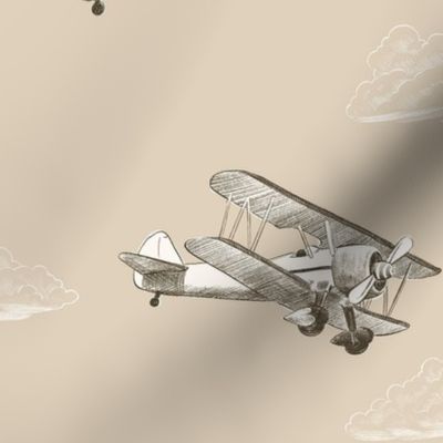 biplane drawings sepia