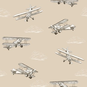 biplane drawings sepia