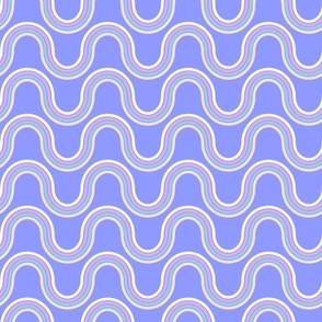 Retro roller waves lilac purple green on periwinkle blue by Jac Slade