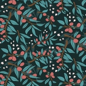 olive branches in pink and teal