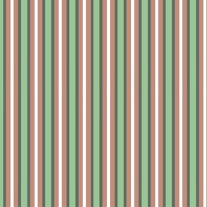 Green Graphic Flowers - Stripes in Light Sienna, Green Tea, and Porpoise Grey with White