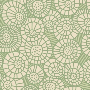 (large) Going in circles in light green - a hand drawn pattern inspired by nature