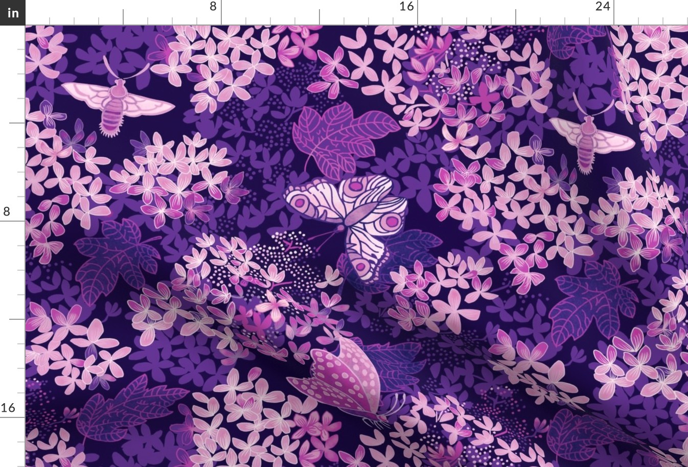 Hydrangea in the garden with butterflies_periwinkle monochrome