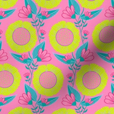 Cheerful Checks floral - bright pink - small