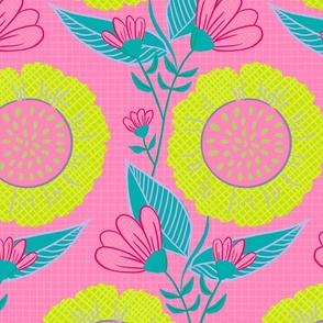 Cheerful Checks floral - bright pink - large