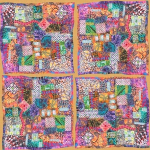 Handkerchief of love Embroidery textile art tiles on peach linen lar