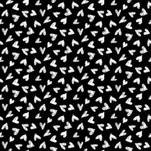 Scribble Hearts Black White (small) || valentine love sweetheart lovecore pattern