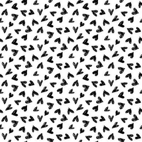 Scribble Hearts White Black (small) || valentine love sweetheart lovecore pattern