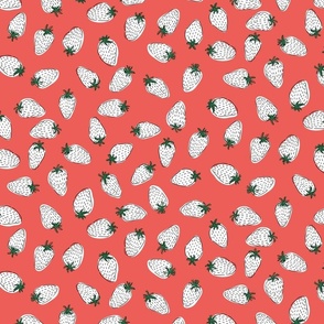 Half Drop Pattern Strawberries on Coral Medium