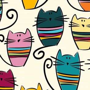 large scale cats - percy cat - funny cute colorful cats - bohemian colors - cat fabric and wallpaper