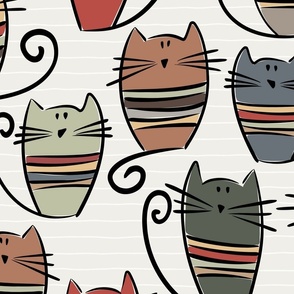 large scale cats - percy cat - funny cute earthy cats - cat fabric