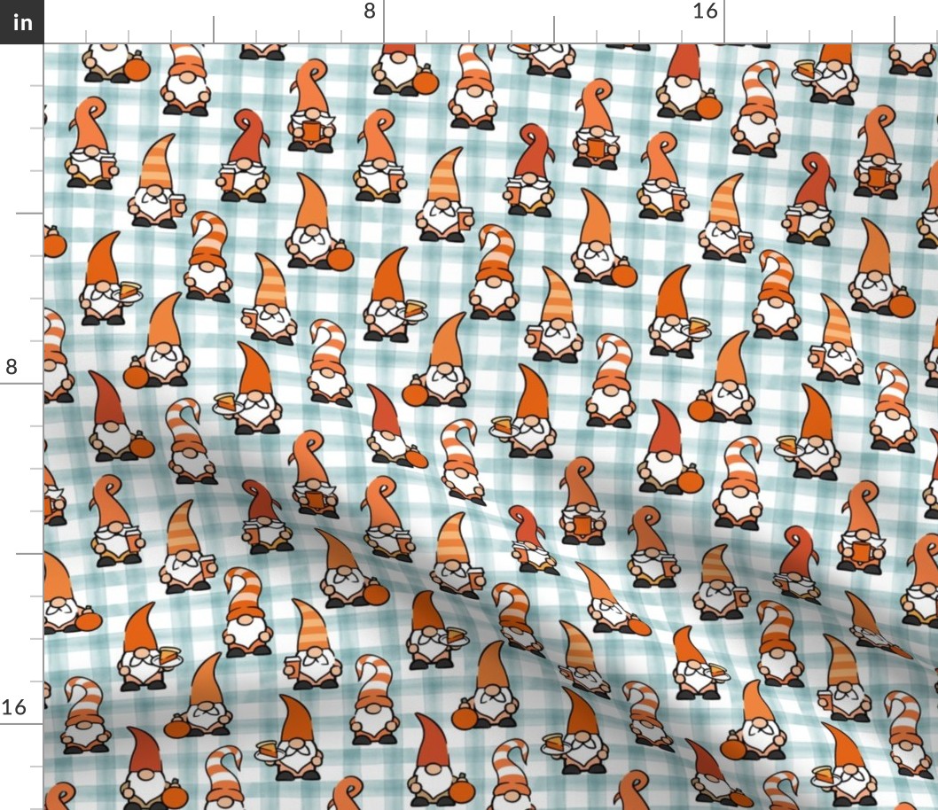 pumpkin spice gnomes - dusty blue plaid - LAD22