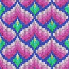 Cozy Wooly Flame Stitch  Needlepoint  - Pink, Green and Blue