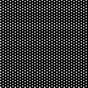 small scale white crooked dots on black - dots fabric