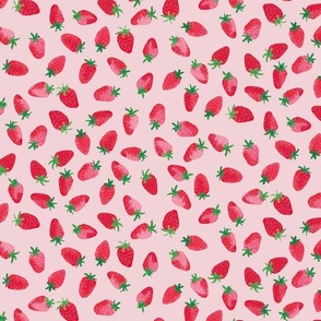 Watercolour Summer Strawberries on Pink Medium