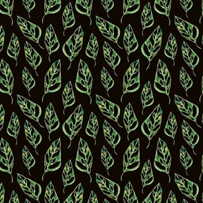 Watercolor greenery monstera leaves on black