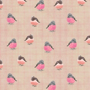 Pink Birds on Tan Checks (large scale)