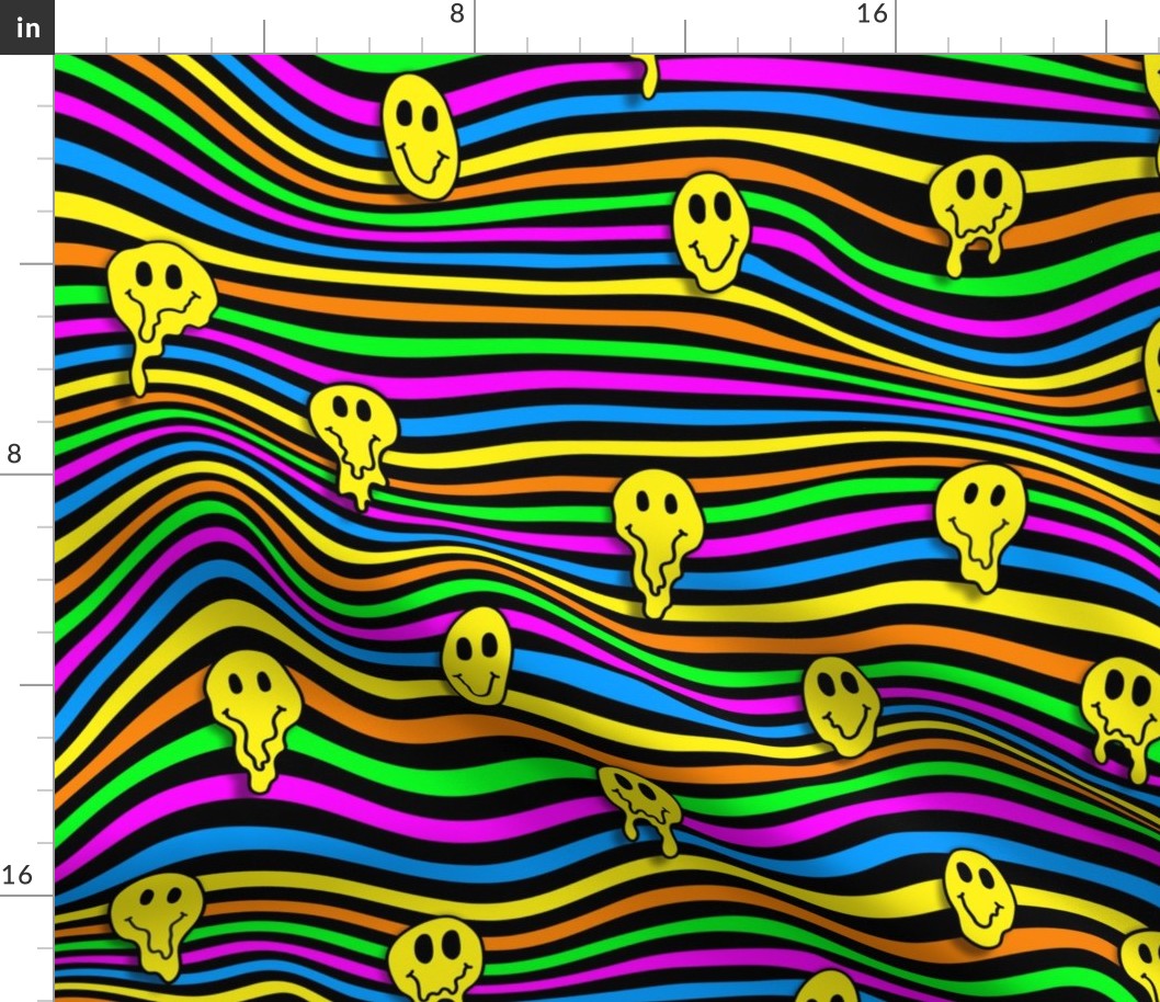 trippy smiles on stripes 90s colors on black