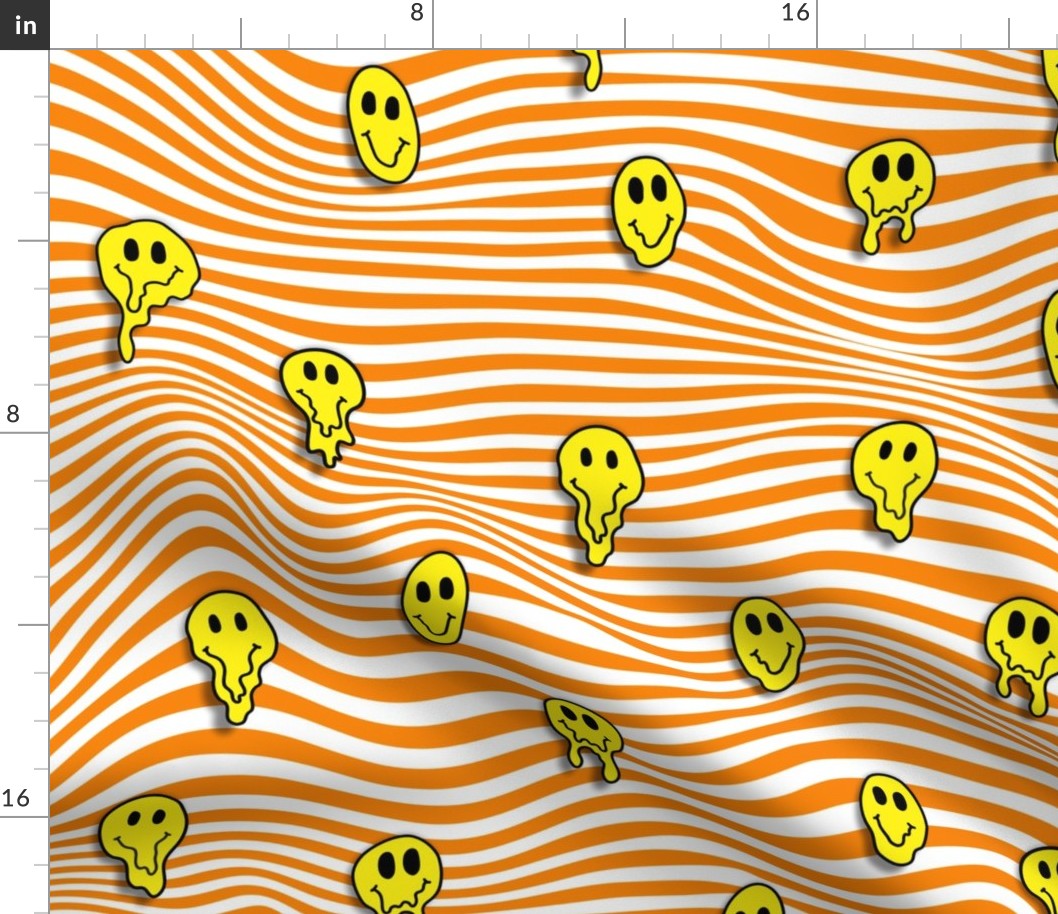 trippy smiles on stripes white and orange