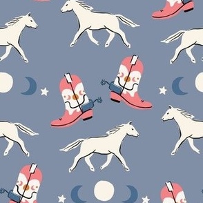 Horses with Cowboy boots, stars, and moons - lavender-grey