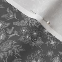 Gray Floral Line Drawing - Small Print