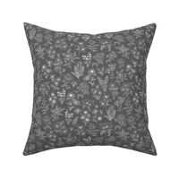 Gray Floral Line Drawing - Small Print